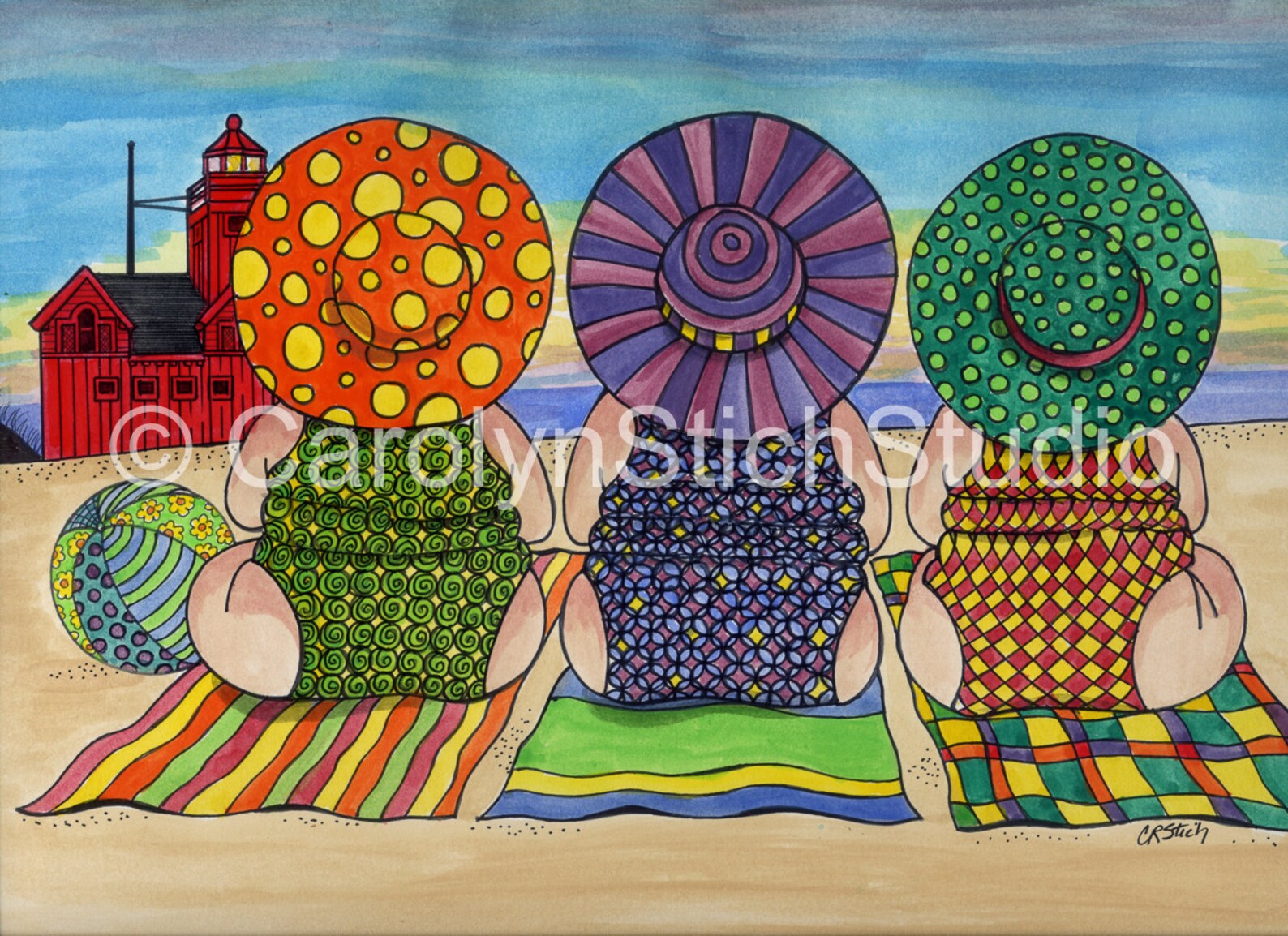 The Girls Catching Some Rays With Big Red - Matted Print and Greeting ...