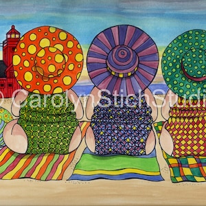 The Girls Catching Some Rays with Big Red - Matted Print and Greeting Card by Carolyn Stich Studio