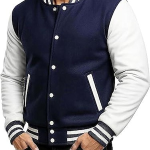 Vintage Retro Varsity Jacket | Men College Letterman Baseball Bomber | Wool & Faux Leather High School Streetwear Outerwear Coat|Wool Blend