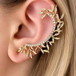 Vintage Gold Single Earring Zircon Leaf Ear Cuff