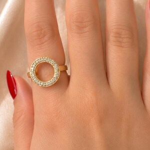 Geometric Halo Statement Band - Pave Diamond Eternity Disk Ring - Minimalist Round Jewelry