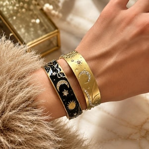Celestial Cuff Bracelet Set -  Sun and Moon Bangle Duo Gift For Her