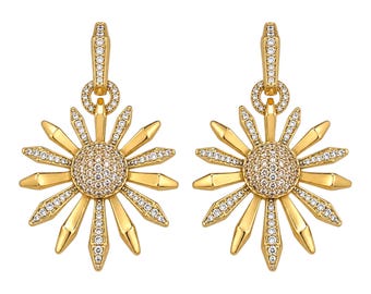 Mother's Day Gift - Gold Sunburst Drop Earrings - Celestial Starburst Dangle - Gift For Her