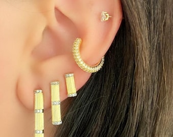 14K Vergoldete Dreifach Bar Ohrringe - Minimalist Bar Ohrstecker