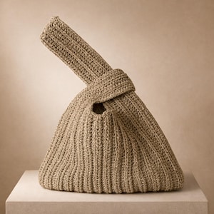 Japanese Knot Bag, Handmade Ribbed Paper Yarn Wristlet in Custom Colors
