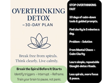 Overthinking Detox | 30-Day Anxiety & Clarity Journal | (A4/US Letter) | Stop Overthinking Fast | Instant Download