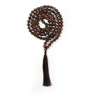 Tiger Eye Mala Necklace: 108 Beads, Natural Prayer Beads for Yoga & Meditation