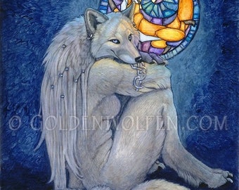 White Anthro Fox Kitsune Print