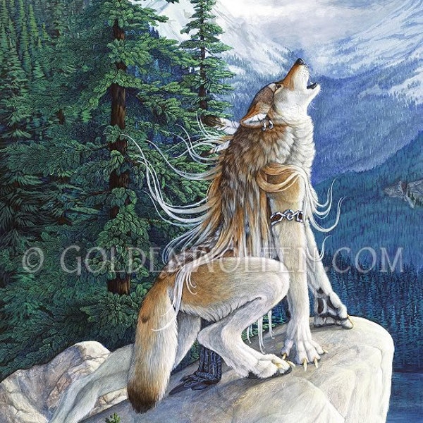 Howling Female Anthro Wolf Werewolf Print