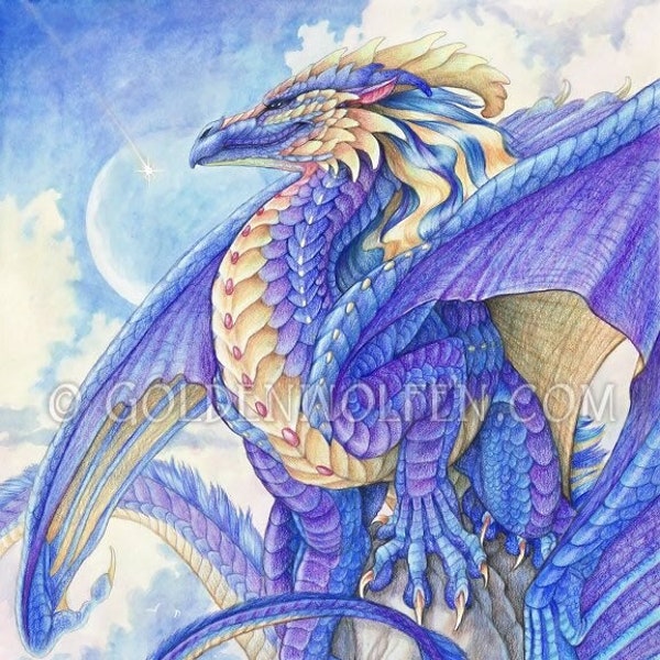 Purple Dragon Perches Over Sea Print