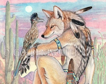 Coyote and Roadrunner in the Desert Print