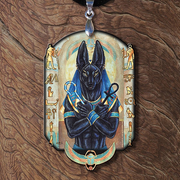 Anubis Egyptian God Wooden Pendant