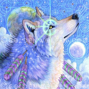 Mystic Cosmic Wolf with Stars Print