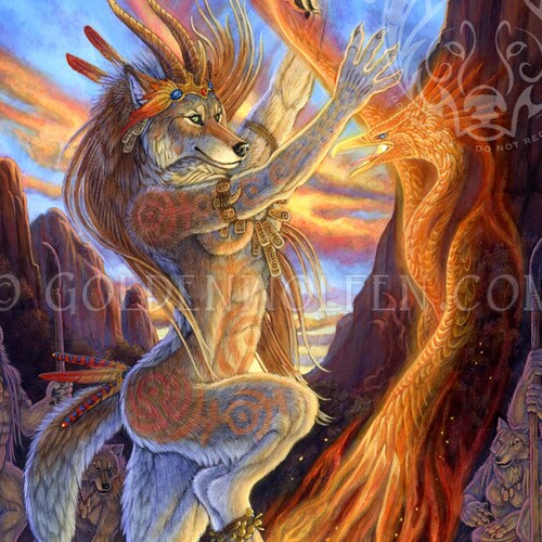 Anthro Wolf Werewolf Dancing With Firebird Print - Etsy