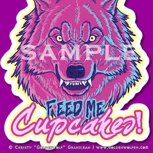 Feed Me Cupcakes Adesivo Lupo Mannaro Rosa