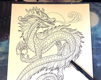 Prowling Dragon Original Ink Drawing