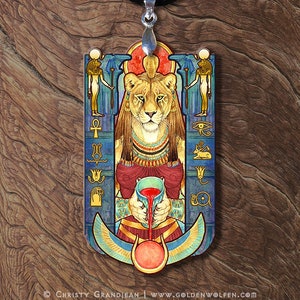 Sekhmet Egyptian Lioness Goddess Wooden Pendant