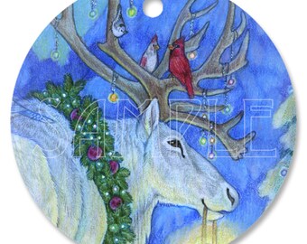 Christmas Solstice Caribou Reindeer Porcelain Ornament