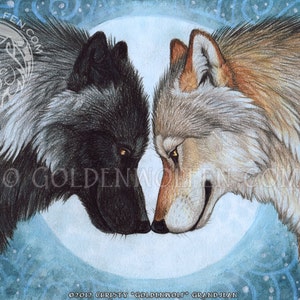 Wolf Mates Couple Under Full Moon Print