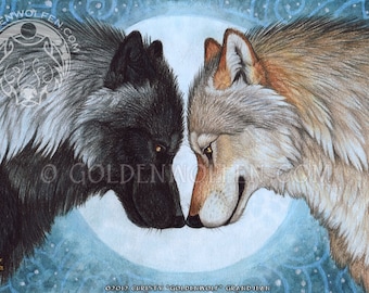 Wolf Mates Couple Under Full Moon Print