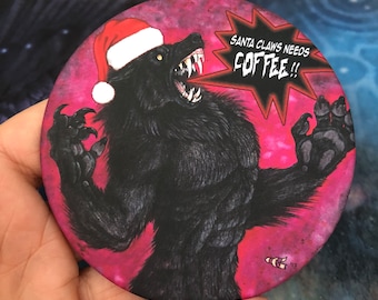 Santa Claws Werewolf Funny Christmas Coffee Coaster