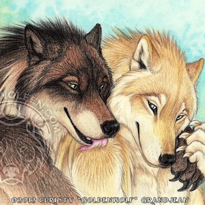 Male Anthro Wolf Gay Lovers Couple Print