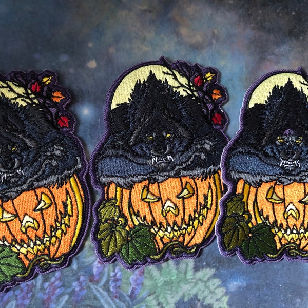 50% OFF - SECONDS Halloween Pumpkin Werewolf Embroidered Iron-On Patch