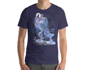 White Wolf with Purple Amethyst Crystals Short Sleeve Unisex Tee