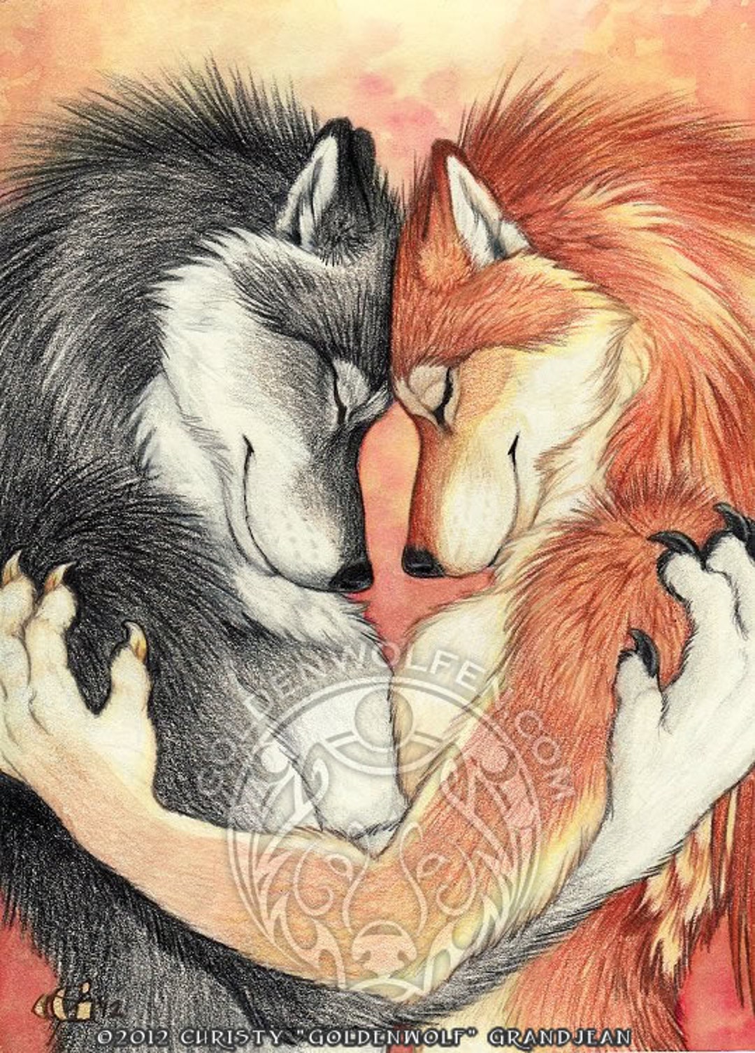 Anthro Wolf Lovers Couple Print - Etsy