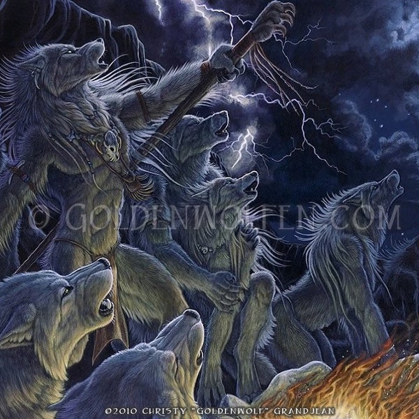 Werewolf Lycan Pack Calling in Storm Print