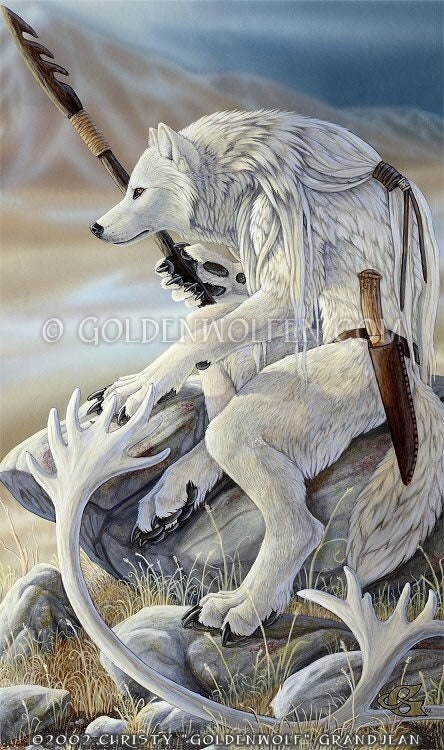 whitewolf オルガニート　4MN433RN06 White Wolf With Spear on Tundra Print - Etsy
