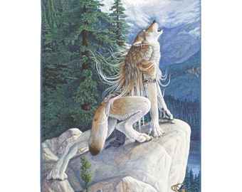 Howling Anthro Wolf Tapestry