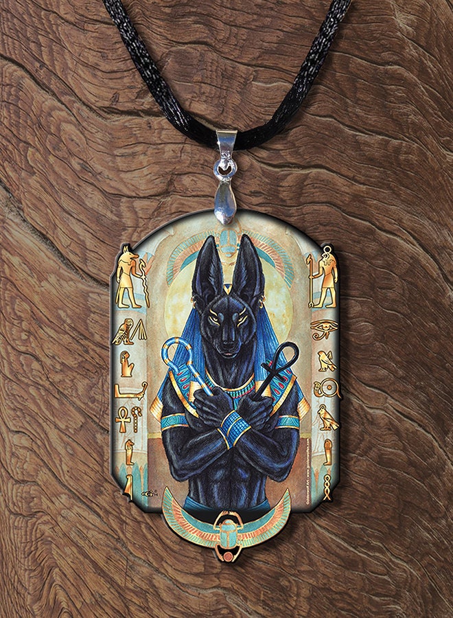Anubis Egyptian God Wooden Pendant