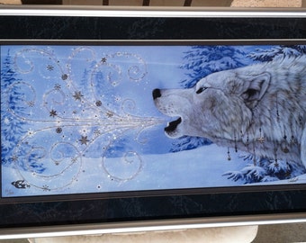 Winter Wolf Howling Snow Sparkles Glitter Collector's Print