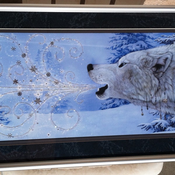 Winter Wolf Howling Snow Sparkles Glitter Collector's Print