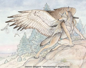 Winged Coyote on Rocks Print