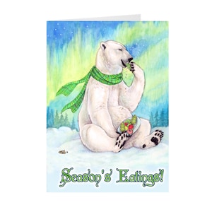 Polar Bear With Cookies Holiday Christmas Yule Greeting Cards