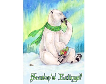 Polar Bear With Cookies Holiday Christmas Yule Greeting Cards