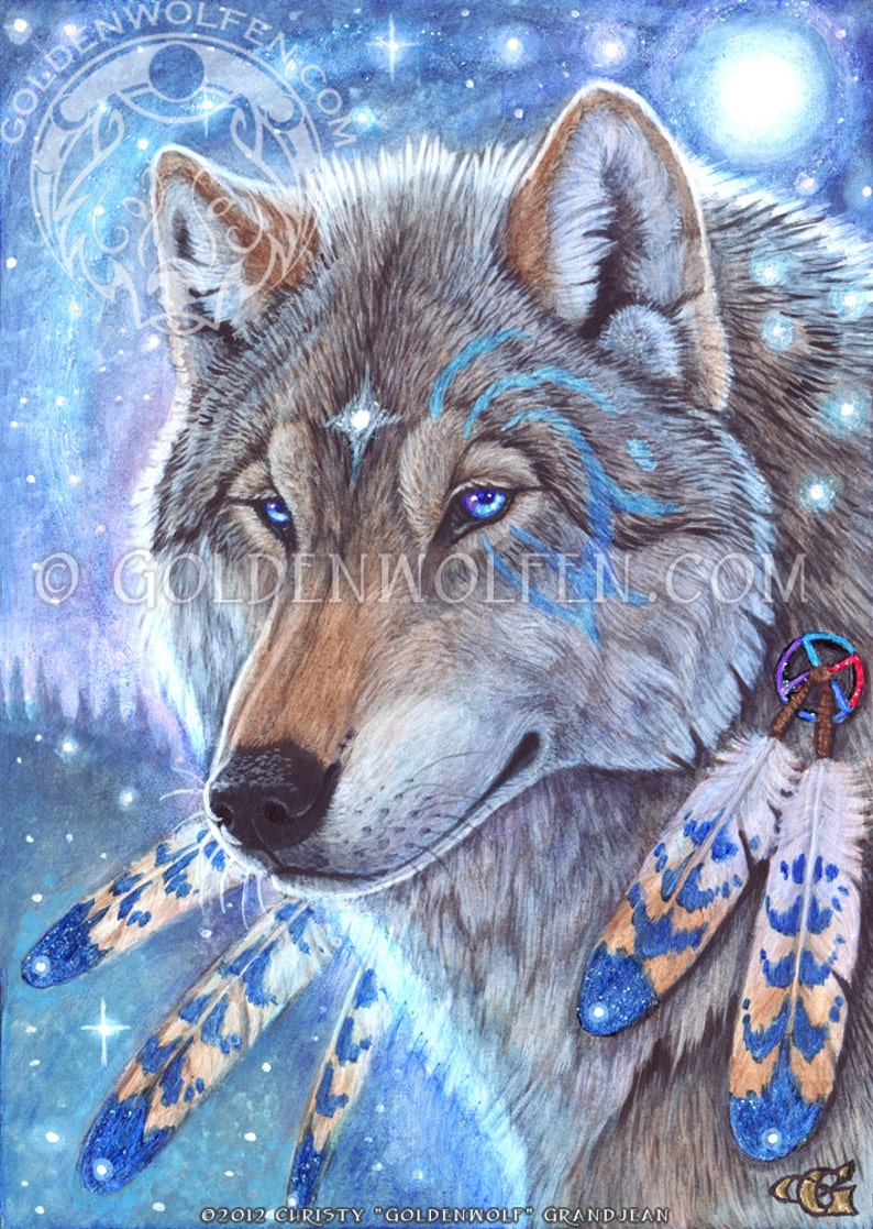 Mystical Shamanic Wolf Totem Print zdjęcie 1