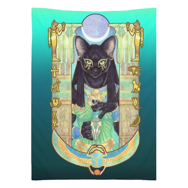 Black Egyptian Cat Goddess Bast Tapestries