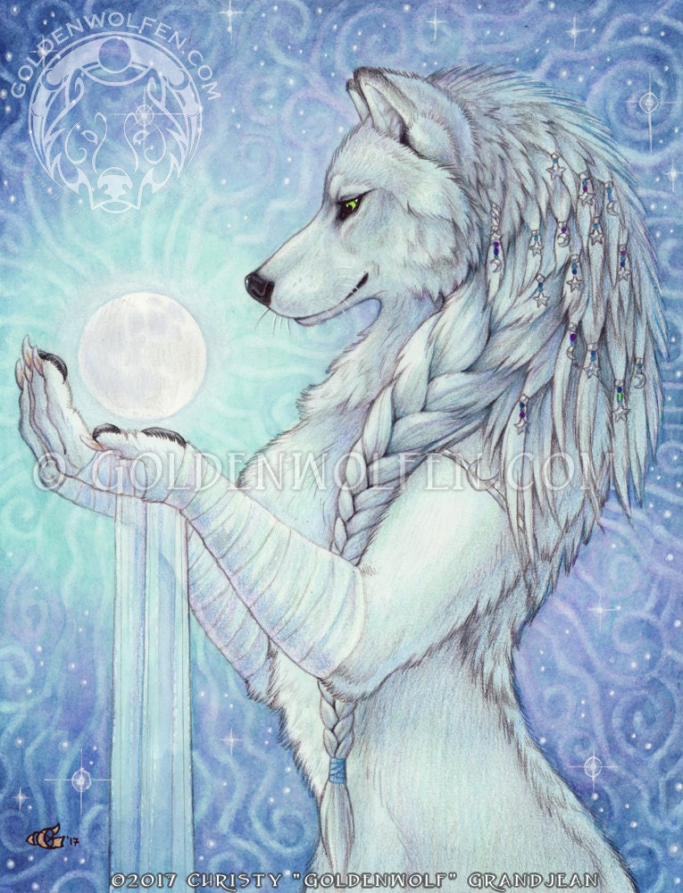 White Wolf With Cosmic Full Moon Print - Etsy Canada