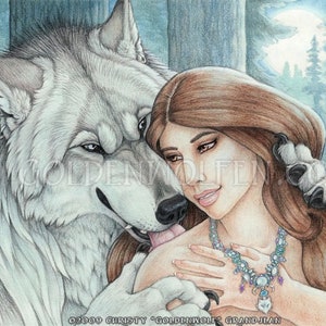 Romantic Werewolf Lover and Woman Print