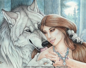 Romantic Werewolf Lover and Woman Print