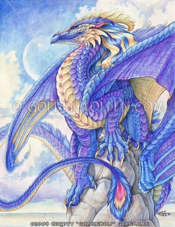 ART - Fantasy dragon drawing Artist Print by Di