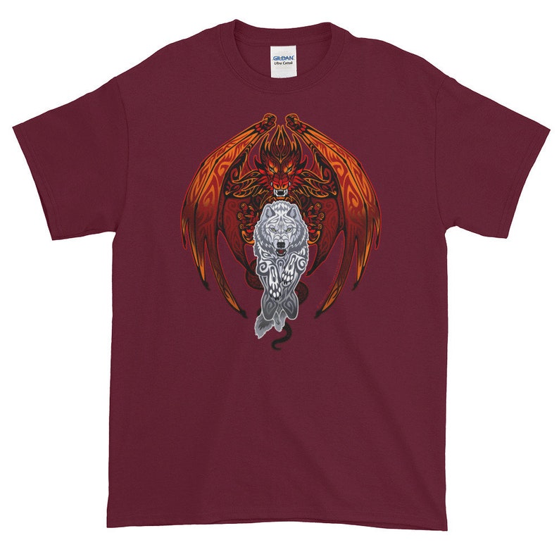 Red Dragon White Wolf Short-sleeve T-shirt | Etsy
