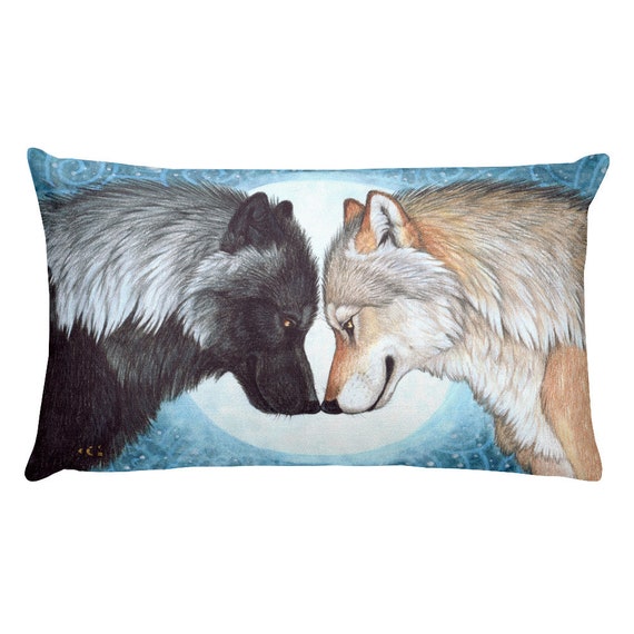 Romantic Full Moon Wolf Mates Premium Pillow | Etsy
