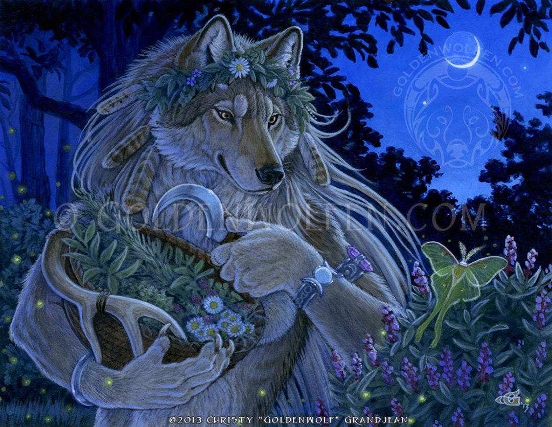 Wolf Priestess Harvesting Herbs Print - Etsy