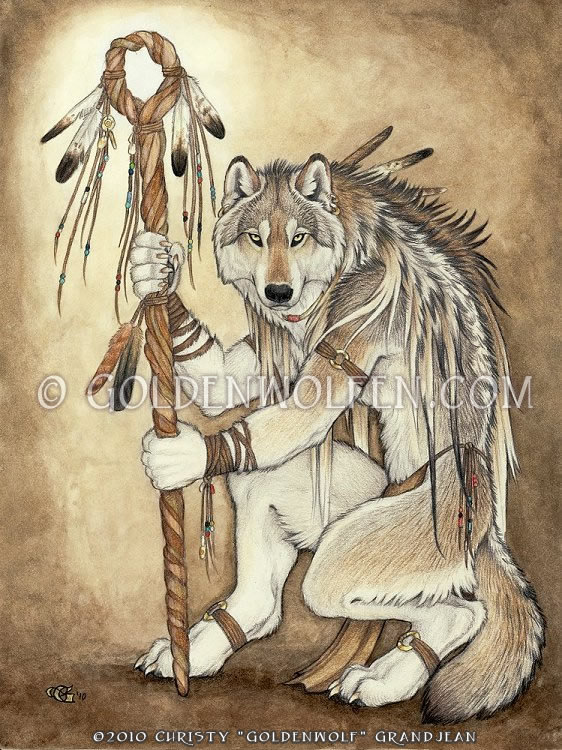 レア　WOLVES OHANA FOREVER タンクmabo0129さま専用 Native Anthro Wolf Shaman Print - Etsy