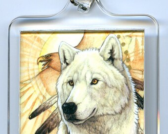 Native White Wolf Eagle Keychain