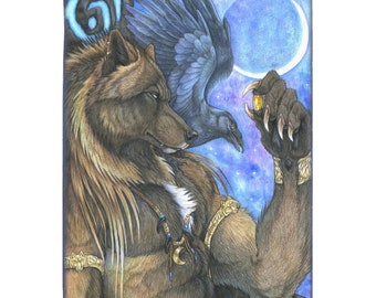 Anthro Wolf Werewolf With Crow And Gem Tapestries